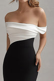 Off the Shoulder Mermaid Black Tie Dress with Slit