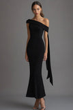 Mermaid Off the Shoulder Black Tie Dress with Cape