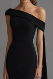 Mermaid Off the Shoulder Black Tie Dress with Cape