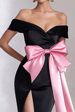 Off the Shoulder Mermaid Black Tie Dress with Bow