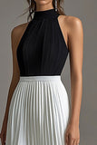 Halter A Line Pleated White Long Formal Dress