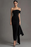 One Shoulder Sheath Black Tie Dress with Side Cape