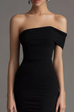 One Shoulder Sheath Black Tie Dress with Side Cape