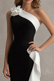 One Shoulder Mermaid Ruffled Black Tie Dress