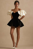 Off the Shoulder A Line Ruffled Black Tie Dress