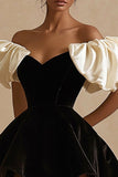 Off the Shoulder A Line Ruffled Black Tie Dress