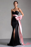 Strapless Mermaid Black Tie Dress with Bow