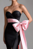 Strapless Mermaid Black Tie Dress with Bow