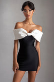 Off the Shoulder Bodycon Black Tie Dress with Bow