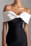 Off the Shoulder Bodycon Black Tie Dress with Bow