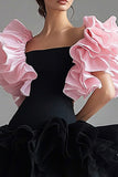A Line Ruffled Square Neck Little Black Dress