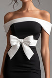 Off the Shoulder Bodycon Little Black Dress with Bow