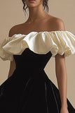 Off the Shoulder A Line Ruffled Black Little Black Dress