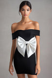 Off the Shoulder Bodycon Little Black Dress with Bow