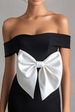 Off the Shoulder Bodycon Little Black Dress with Bow
