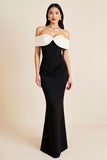 Off the Shoulder Mermaid Satin Black Tie Dress