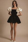 A Line Square Neck Ruffled Little Black Dress