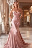 Pink Satin Mermaid Sweetheart Ruched Prom Dress