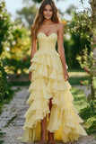 Daffodil A Line Sweetheart Chiffon Tiered Ruffles Prom Dress with Slit