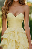 Daffodil A Line Sweetheart Chiffon Tiered Ruffles Prom Dress with Slit