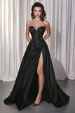 Sparkly Lace Satin A Line Sweetheart Prom Dress with Appliques