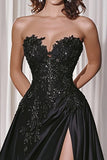 Sparkly Lace Satin A Line Sweetheart Prom Dress with Appliques