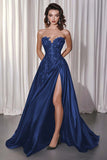 Sparkly Lace Satin A Line Sweetheart Prom Dress with Appliques