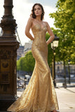 Gold Sheath Strapless Lace Appliqued Long Prom Dress