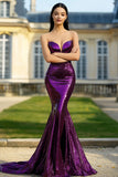 Mermaid Plum Sweetheart Sequin Strapless Long Prom Dress