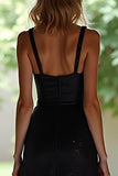 Black Spaghetti Straps A Line Square Neck Long Prom Dress
