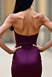 Mermaid Plum Satin Spaghetti Straps Long Prom Dress