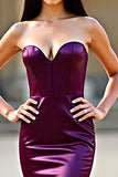 Mermaid Plum Stretch Satin Strapless Sweetheart Long Prom Dress