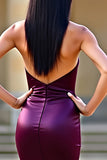 Mermaid Plum Stretch Satin Strapless Sweetheart Long Prom Dress