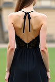 A Line Black Spaghetti Straps Long Prom Dress