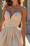 A Line Champagne Sweetheart Strapless Organza Prom Dress