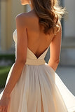 A Line Champagne Sweetheart Strapless Organza Prom Dress