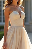 A Line Champagne Sweetheart Strapless Organza Prom Dress