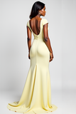 Daffodil Matte Satin Cap Sleeves Sheath Prom Dress