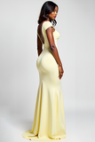 Daffodil Matte Satin Cap Sleeves Sheath Prom Dress