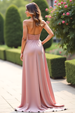 Jeysey Strapless Pink A Line Long Prom Dress with Slit