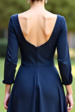 Navy A Line Wedding Guest Dress with Long Sleeves