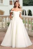 Ivory Satin Off The Shoulder A Line Wedding Dress