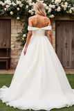Ivory A Line Off The Shoulder Satin Long Wedding Dress