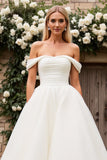 Ivory A Line Off The Shoulder Satin Long Wedding Dress