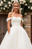 Ivory A Line Off The Shoulder Satin Long Wedding Dress