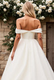 Ivory A Line Off The Shoulder Satin Long Wedding Dress