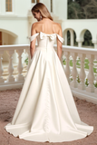Off The Shoulder Satin Ivory Wedding Dress with Bows