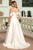 Off The Shoulder Satin Ivory Wedding Dress with Bows