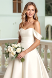 Off The Shoulder Satin Ivory Wedding Dress with Bows