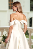 Off The Shoulder Satin Ivory Wedding Dress with Bows